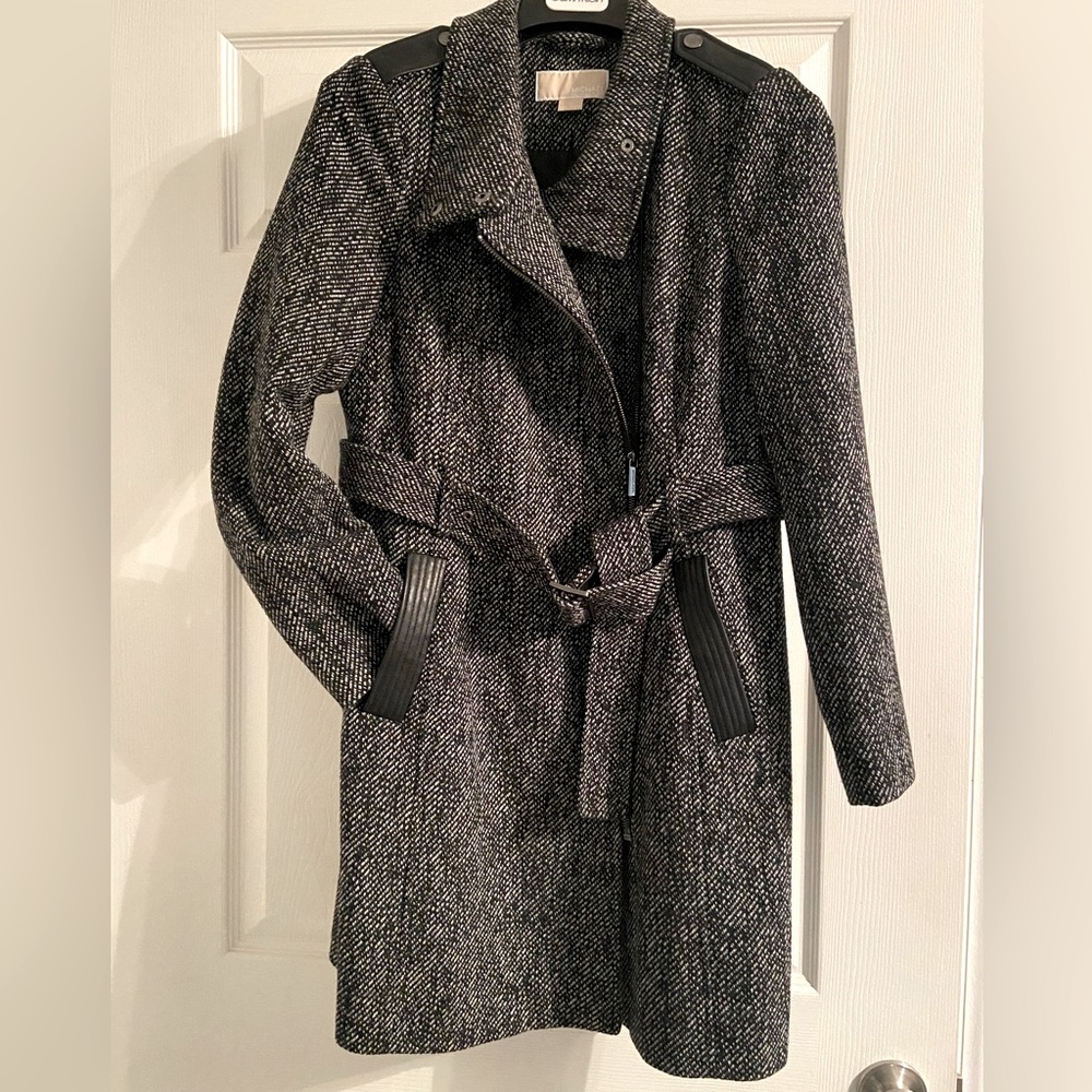 Michael Kors Herringbone Double Breasted Coat Petite Medium